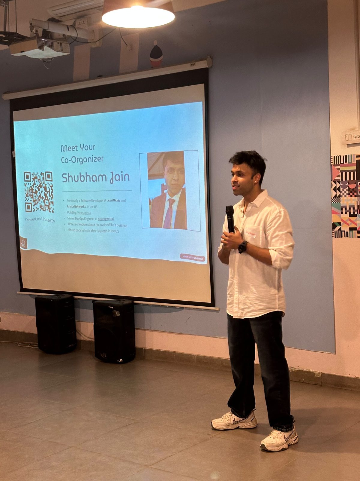 Shubham Jain welcoming attendees at the Speed Networking Meetup